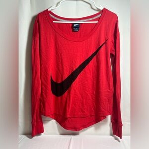 Nike Women's Red Long Sleeve Tee with Black Swoosh